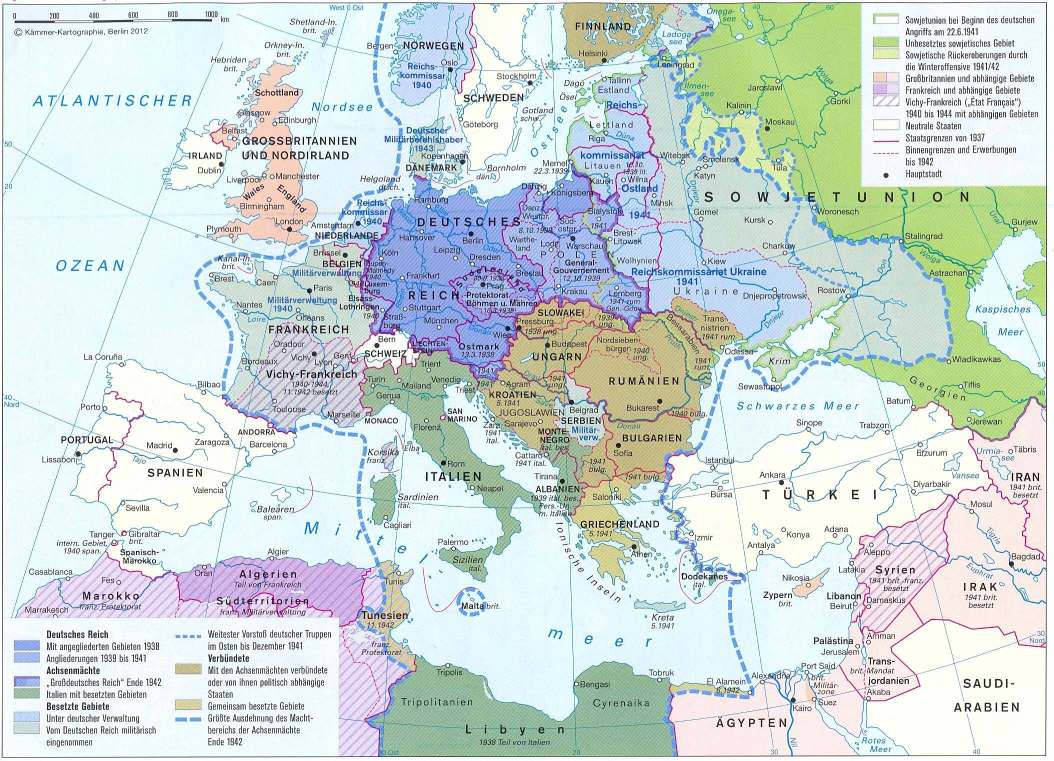 Karte Europa 1938 - 1943